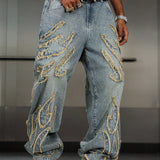 Distressed Patchwork Wide-Leg Jeans