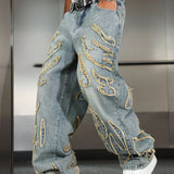 Distressed Patchwork Wide-Leg Jeans