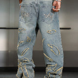 Distressed Patchwork Wide-Leg Jeans