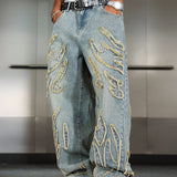 Distressed Patchwork Wide-Leg Jeans