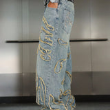 Distressed Patchwork Wide-Leg Jeans